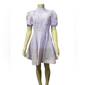 Antonio Melani Sz 12 Iris Linen Floral Mockneck Short Sleeve Dress Lavender